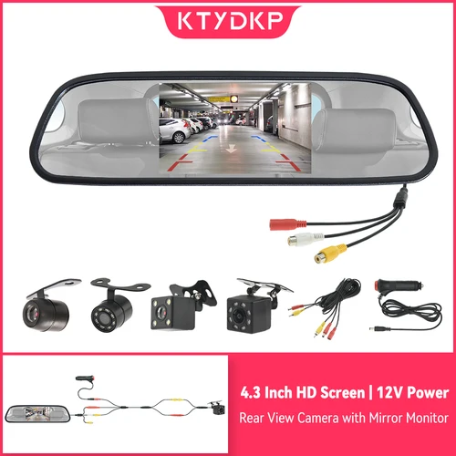 KTYDKP cámara de visión trasera de coche con Monitor de espejo para estacionamiento de vehículos cámara de espejo retrovisor pantalla de 4,3 pulgadas cámara de marcha atrás HD