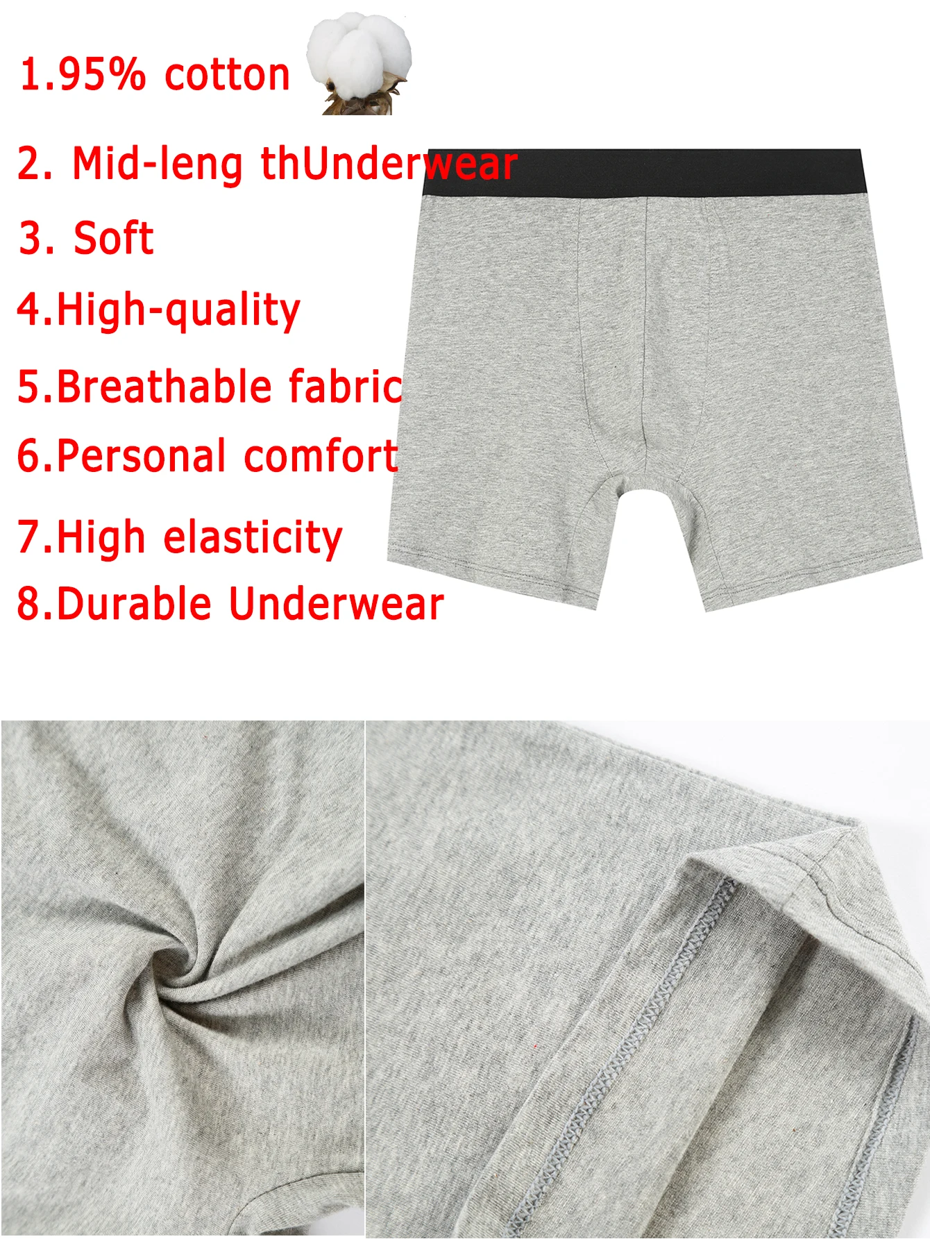 3pcs Pack Mid-Long Boxer Shorts Underwear Cotton Breathable Male Underpants for Men Sexy Homme Boxershorts Box Gay Panties Slips