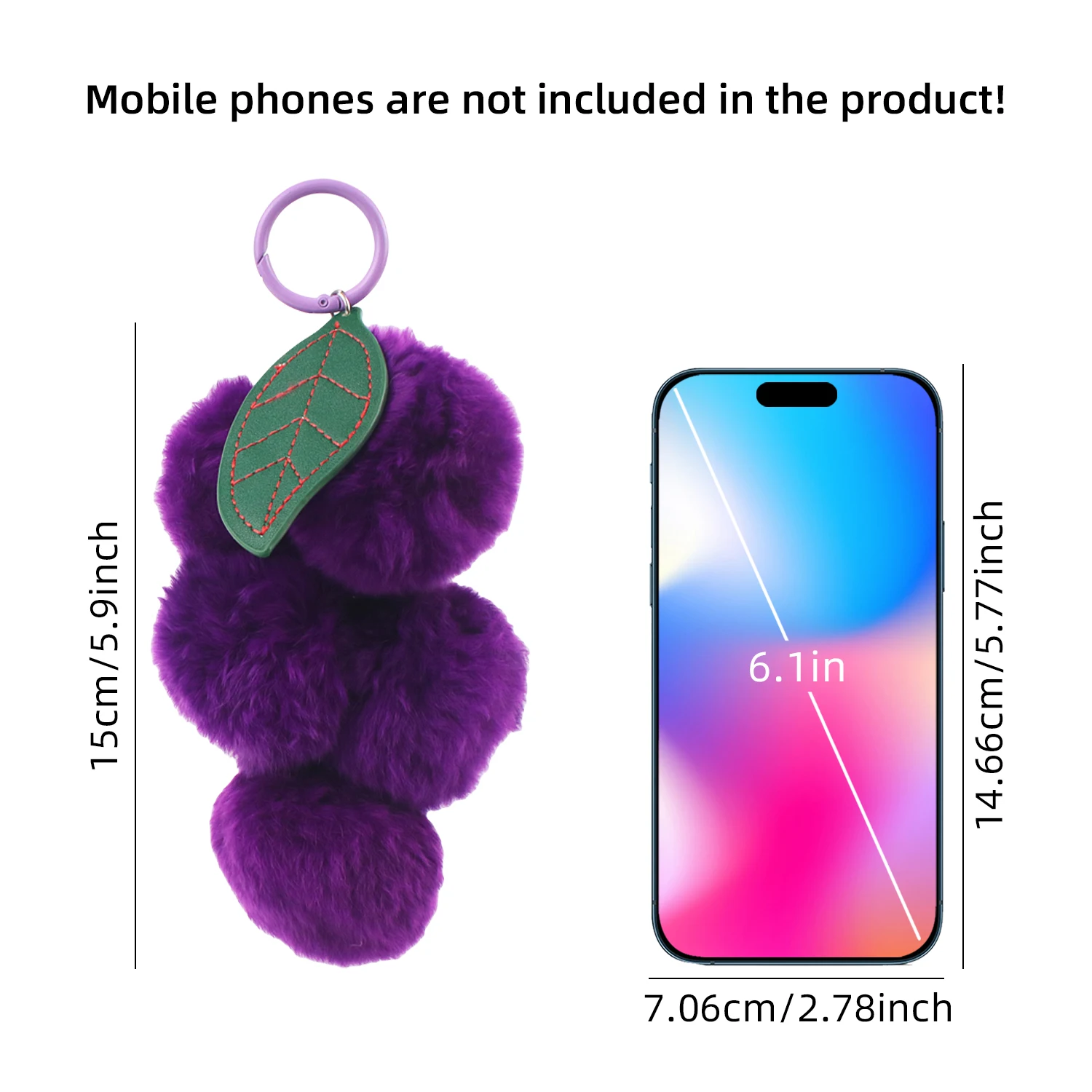 Simulated grape keychain pendant, squeezing and relaxing, cute plush ball