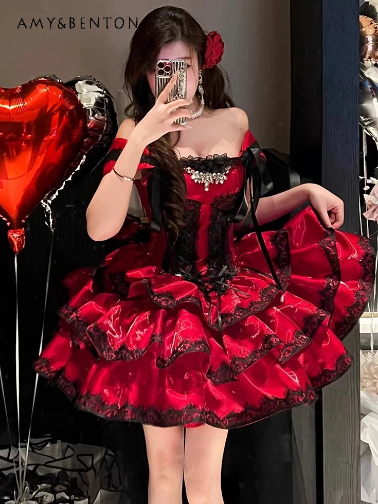 

Romantic Princess Atmosphere Premium Skinny Lace Dress Elegant Off Shoulder Evening Dresses Sweet Birthday Dress for Women