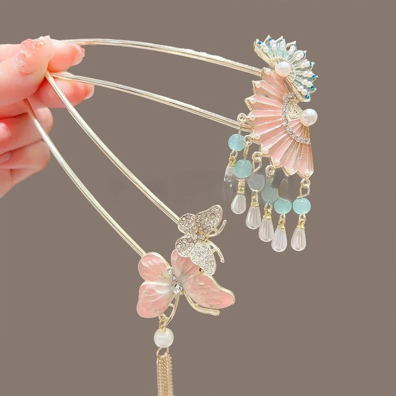 دبوس شعر مهدب جديد على الطراز الصيني، دبوس شعر راقي، دبوس شعر على شكل زهرة مشي مهدب على الطراز القديم. #2