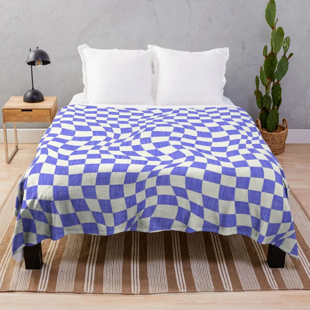 Warped Check - Hera Blue Throw Blanket Decoratives decorative Blankets