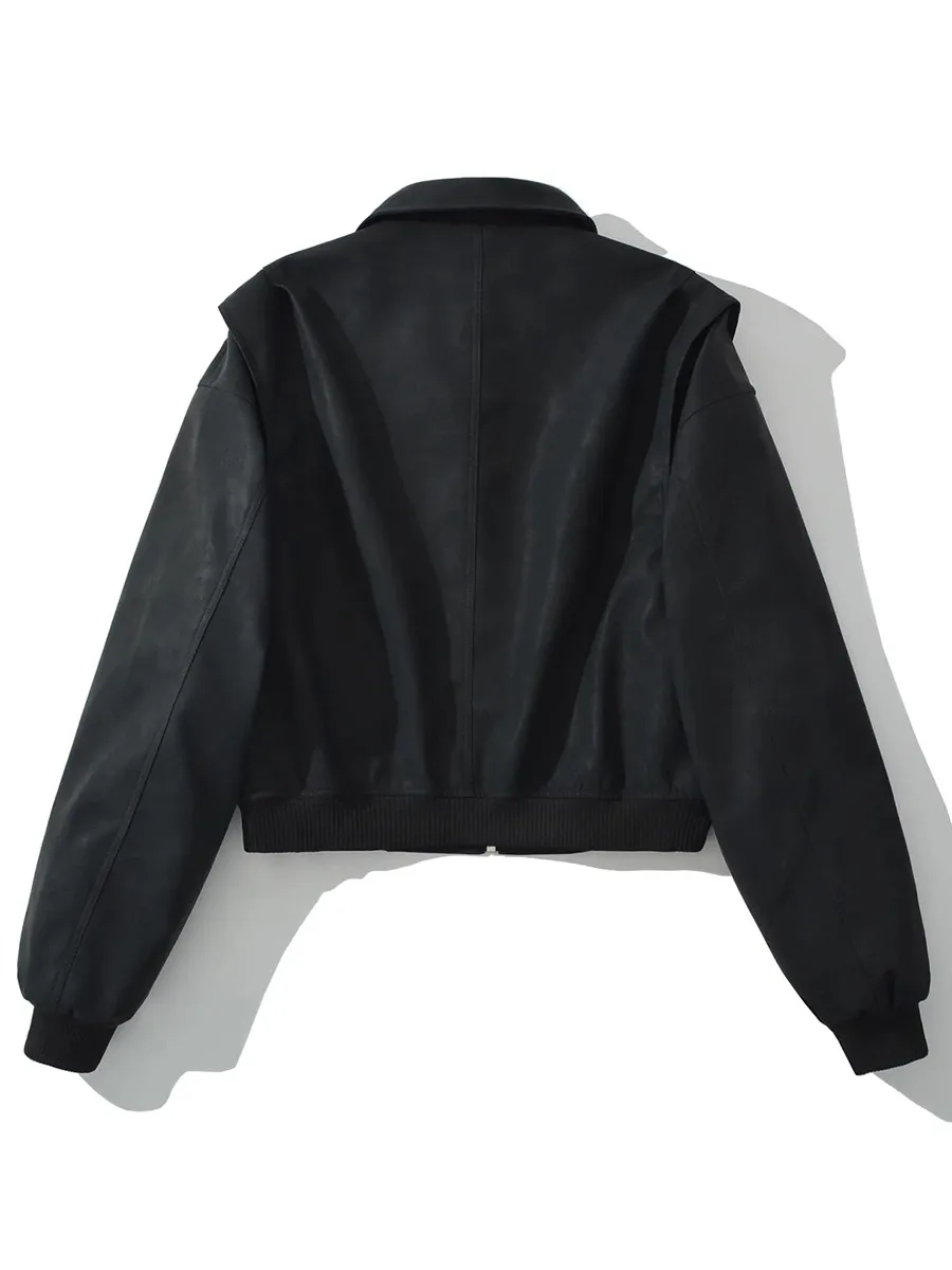 TWOTWINSTYLE Moderne Retro Herbst Lose Mäntel für Frauen Revers Langarm Patchwork Zipper Gepolsterte Schultern Mode Jacke Weibliche