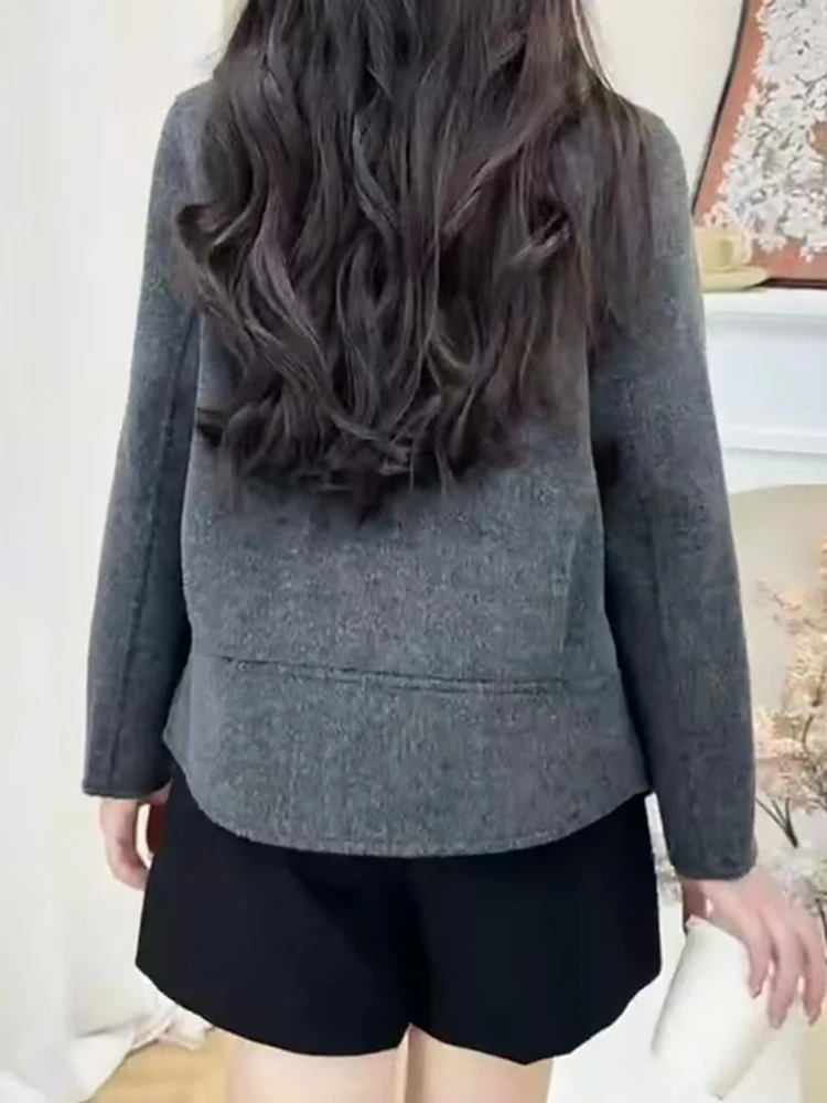 Modischer Großer Loser Wollmantel für Damen Herbst Winter Neu Maßgeschneiderter Revers-Mantel aus Polyesterfaser