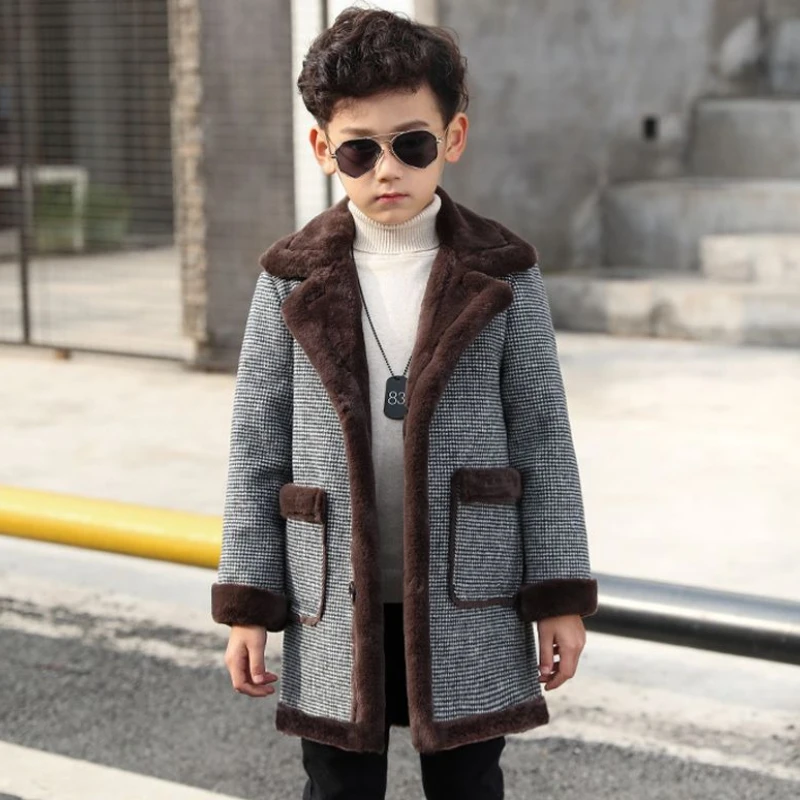 

2025 зимнее мужское шерстяное пальто средней длины для мальчиков, большая зимняя куртка с подогревом на флисовой подкладке в корейском стиле