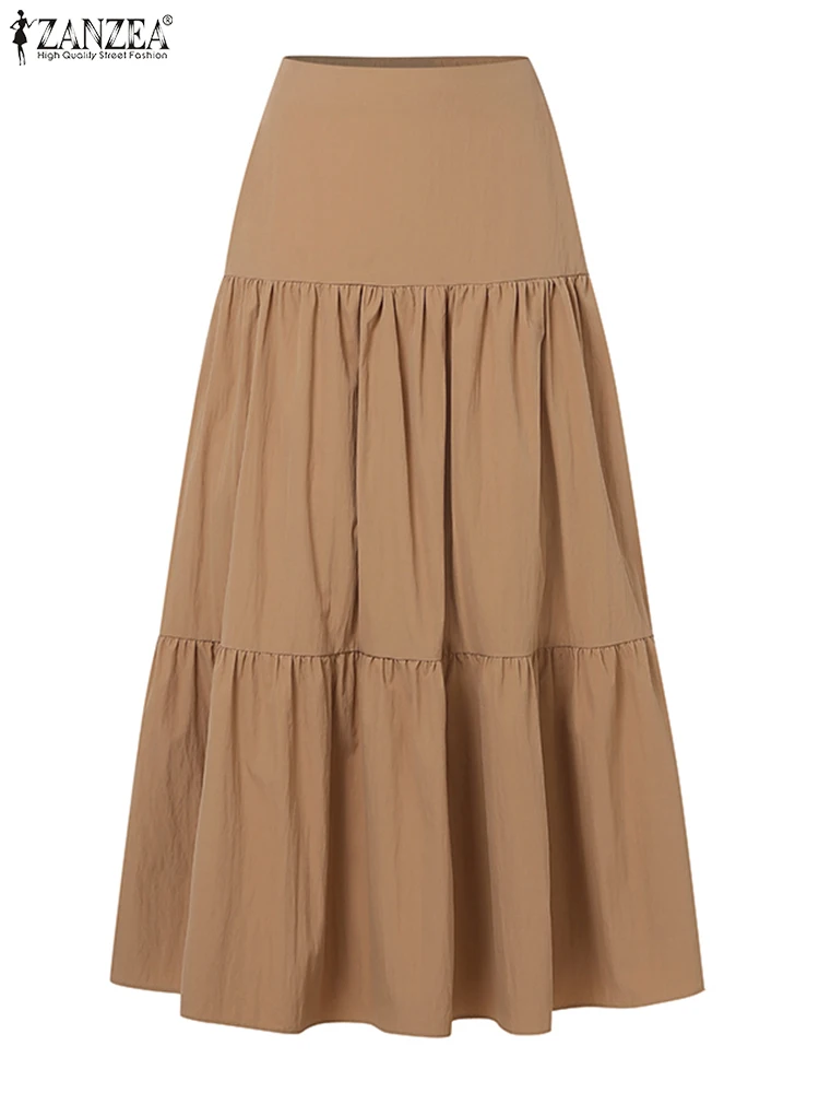 

ZANZEA 2025 Autumn Holiday Overskirt Women Casual Loose Pleats Jupes Solid Maxi Skirts Fashion Multi-layer High Waist Long Jupe