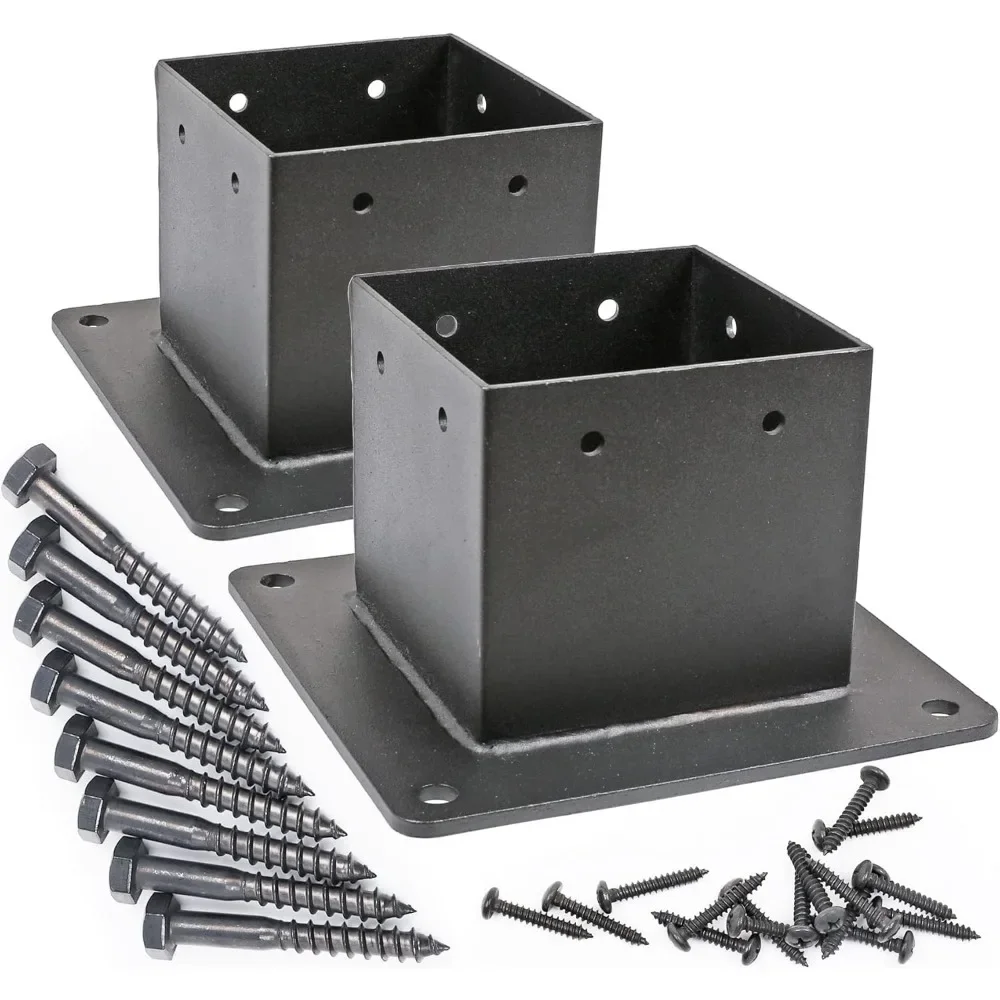 

Four by Four Inch Post Stainless Steel Flange Anchor Base with Screws for Deck Railing Black Finish Two Pack