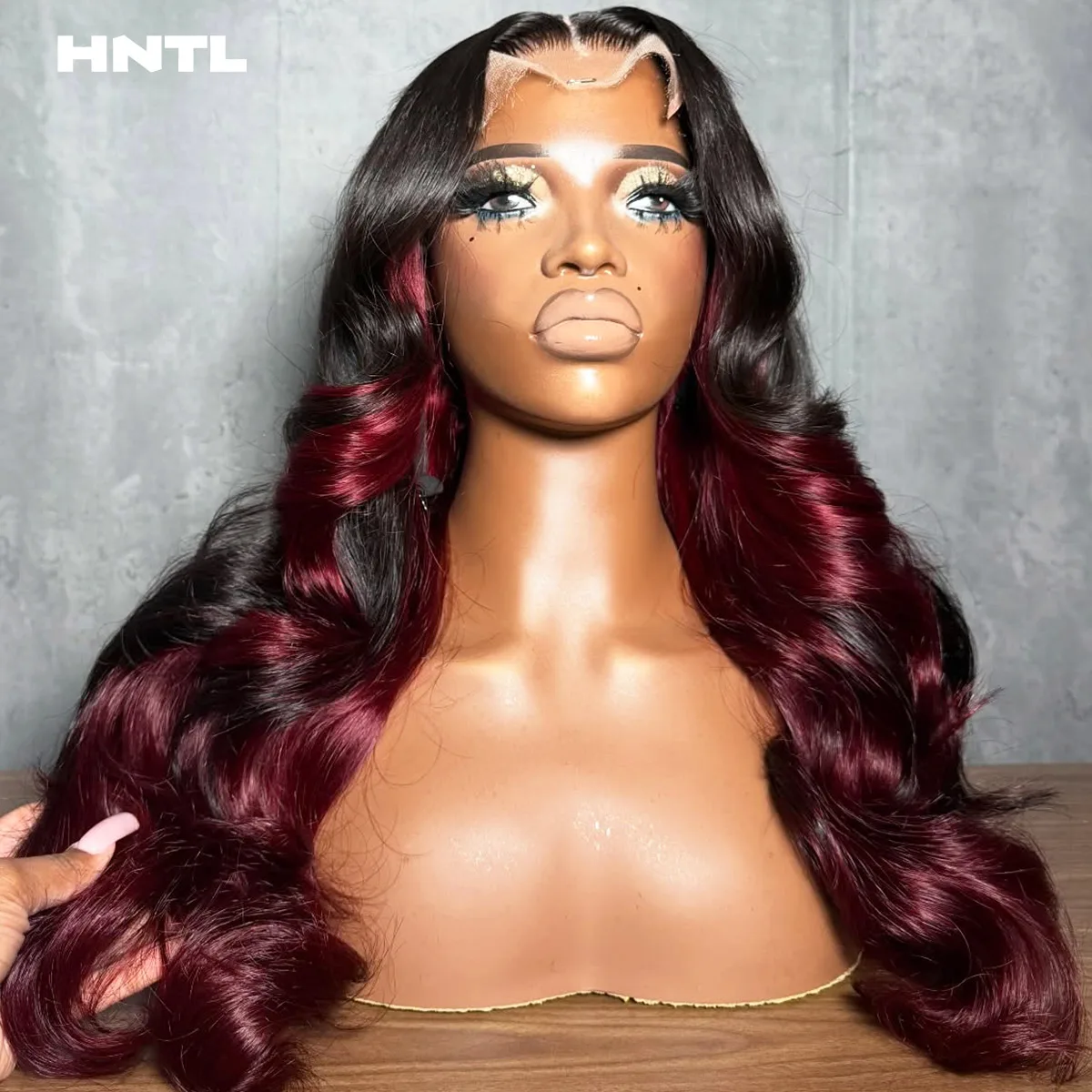 

400 Density Ombre Burgundy Loose Body Wave Lace Front Wig 100% Human Hair 13x6 T1b/99j Bouncy Curly Glueless Wig Ready to Wear