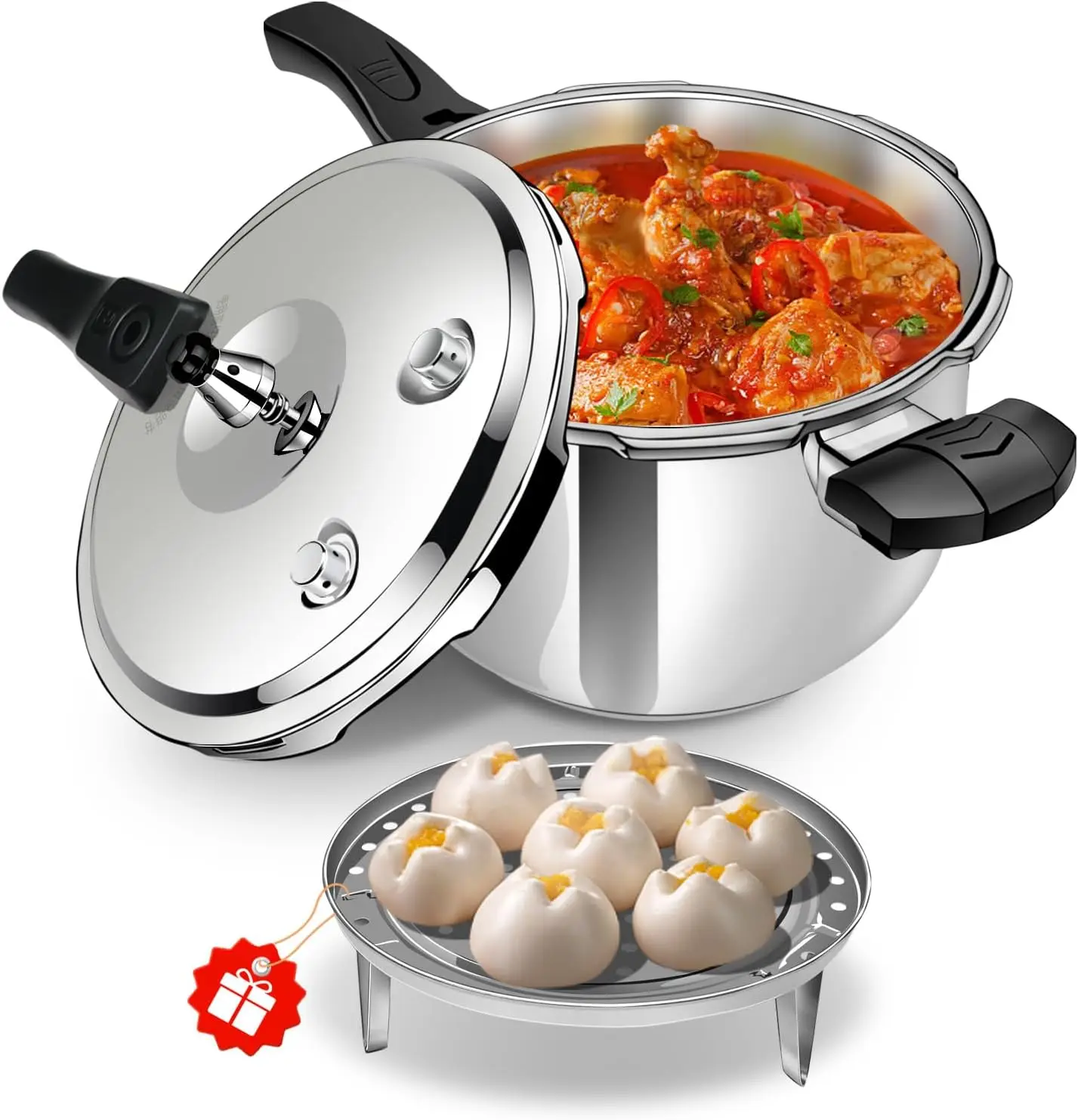 

8-in-1 Stainless Steel Pressure Cooker 8 Quart, Fast & Even Cooking, 8 Safety Features, Large Pressure Cooker for Healthy Meals