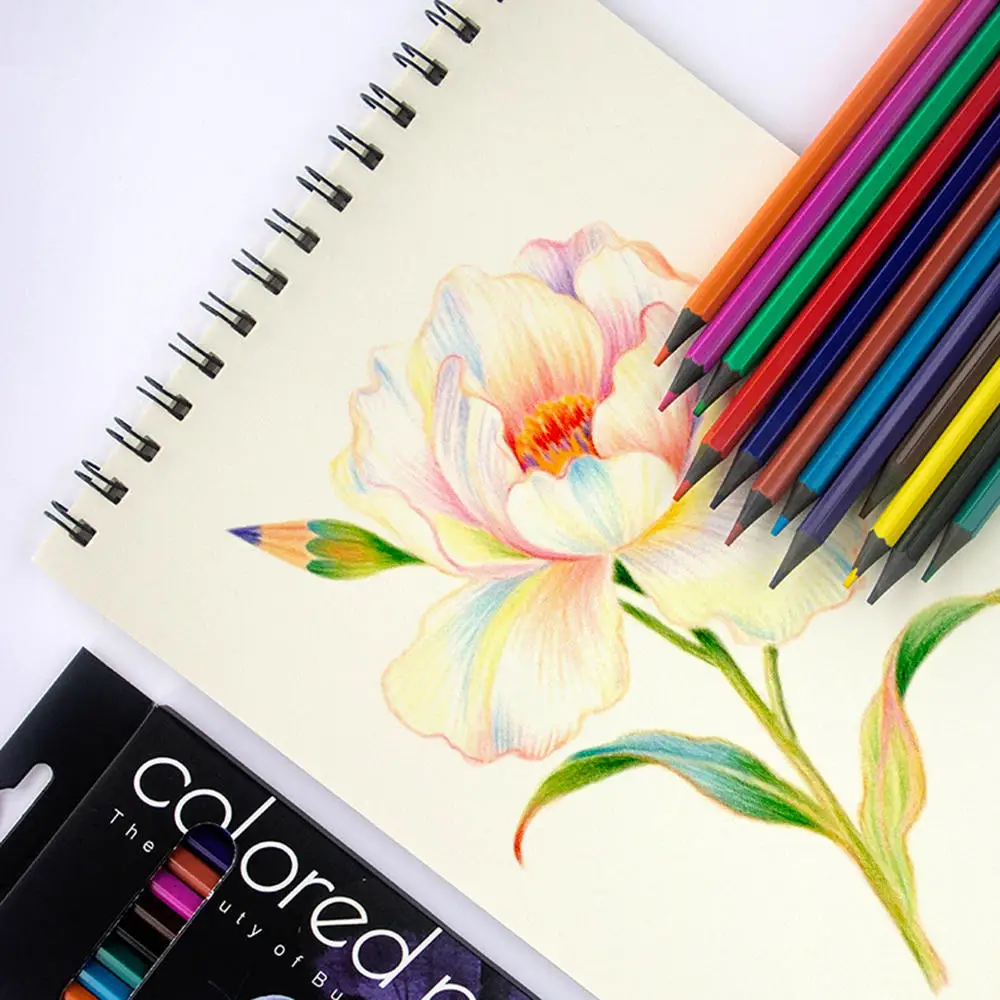 مجموعة أقلام رصاص ملونة زيتية مكونة من 12 لونًا بمقبض سداسي وأقلام رصاص ملونة عالية التشبع مثالية للرسم والرسم والتصميم الفني