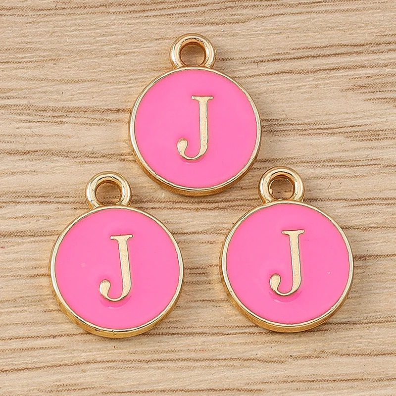 10 Stück niedliche, doppelseitige Buchstabenanhänger aus Emaille, Alphabet A-Z, zum Basteln von Schmuck, für Namens-Ohrringe, Halsketten und DIY-Bastelarbeiten. – Detail 12