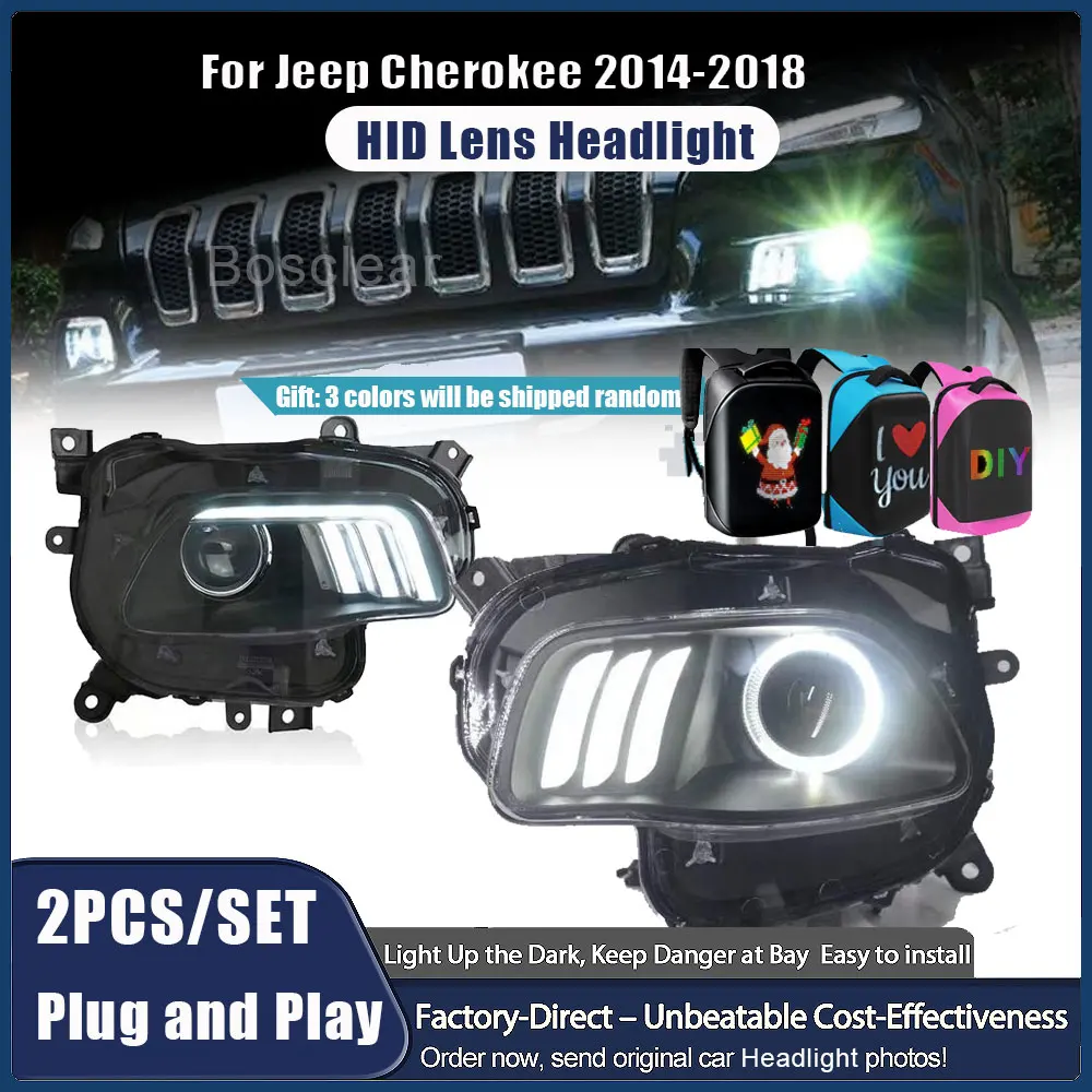 For Jeep Cherokee headlights 2014-2018 Headlight Lens Double Beam Bi-Xenon Front HeadLamp Assembly LED DRL Daytime Running Light