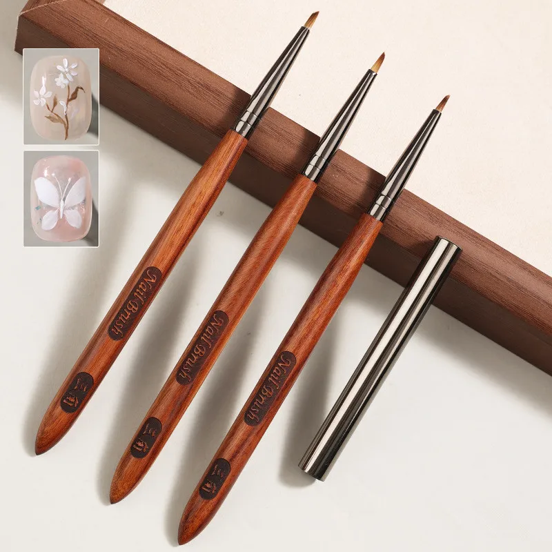 1/2/3 個ラウンド木製ハンドル三角形花びらネイルブラシアクリルネイルアートライナーブラシストライプグリッド花絵画描画ペン