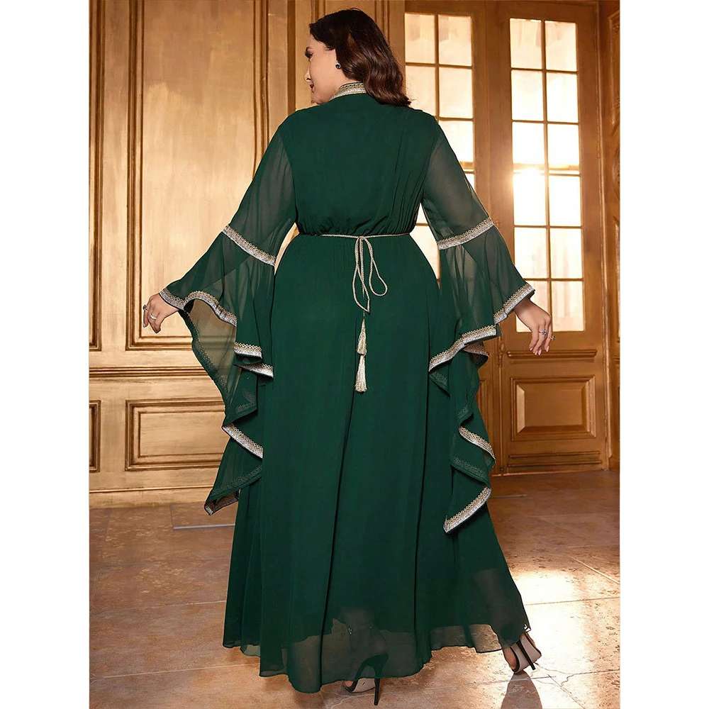 Uni feminino plus size maxi vestidos decalque broca indústria pesada vestido dubai turquia moda aberta abaya vestidos muçulmano 2 peça conjunto