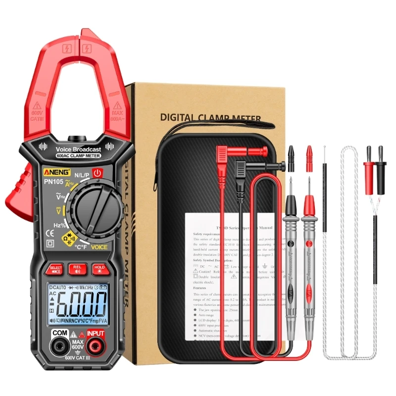 

Multimeter Current Resistance Capacitance Live-Wire REL- Tester 6000 Counts Voice Broadcast- Digital Clamp Wholesale