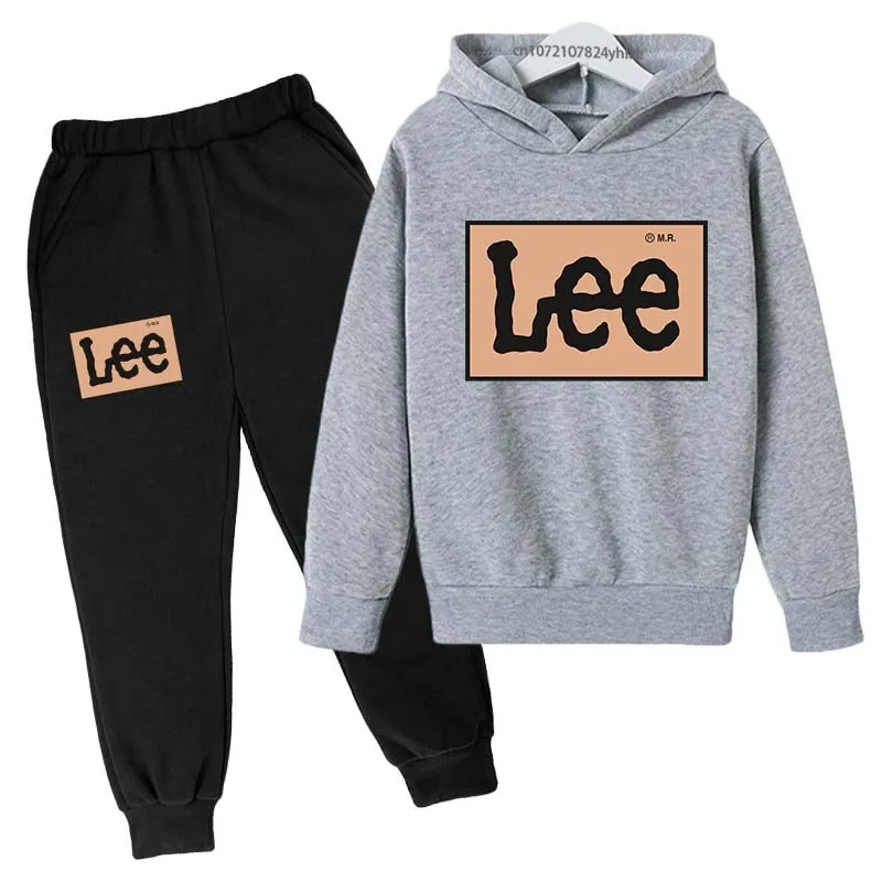 Kids Simple Casual Letter Print 2pcs Spring Autumn Pullover Hoodie+Pants Tracksuits 2-13Years Boys Girls Streetwear Clothes Sets