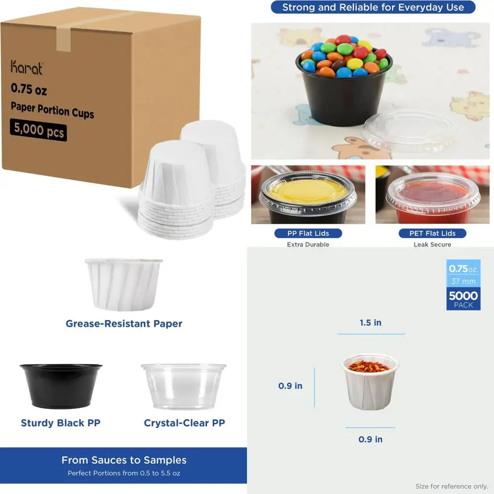 

75% Capacity Paper Cups - 5000 Count, Disposable Portion Cups for Beverages and Snacks