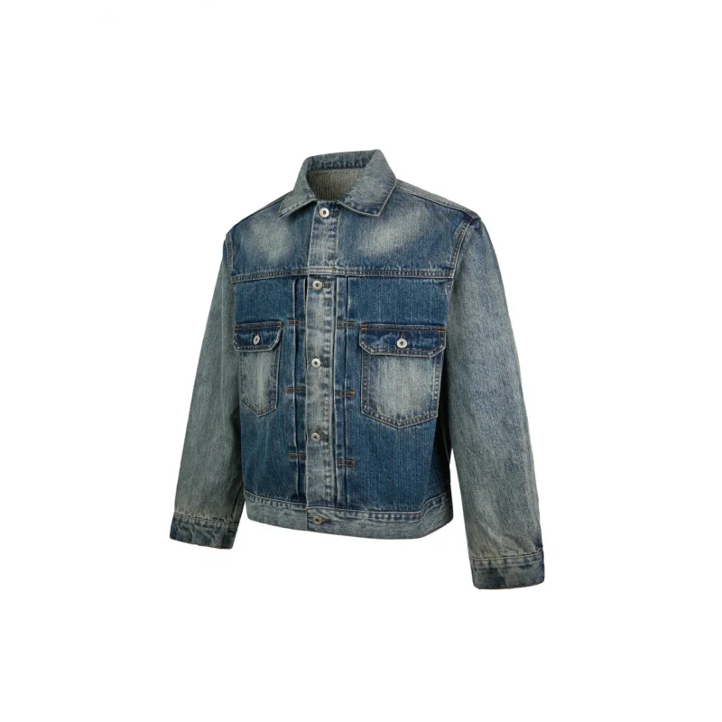

EME Vintage Street Washed Distressed Niche Высококачественная осенняя джинсовая куртка с вибрами в стиле панк Martin