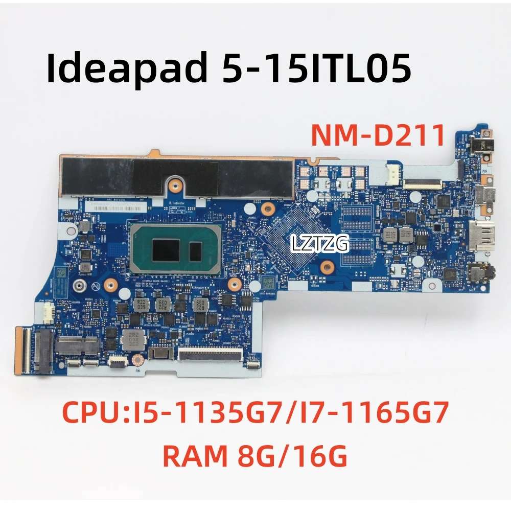 

NM-D211 For Lenovo Ideapad 5-15ITL05 Laptop Motherboard With I5-1135G7/I7-1165G7 CPU 8G/16G RAM DDR4 100% Tested OK