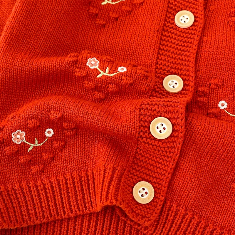 Autumn new baby clothing, 0-3 year old female baby red heart flower embroidered long sleeved knitted sweater cardigan