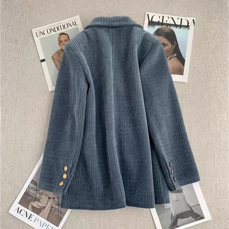 الرجعية المرأة سروال قصير السترة أنيقة طويلة الأكمام ضئيلة الحلو دعوى معطف الكورية عارضة بسيطة سيدة الخريف الشتاء لينة سترات جديدة