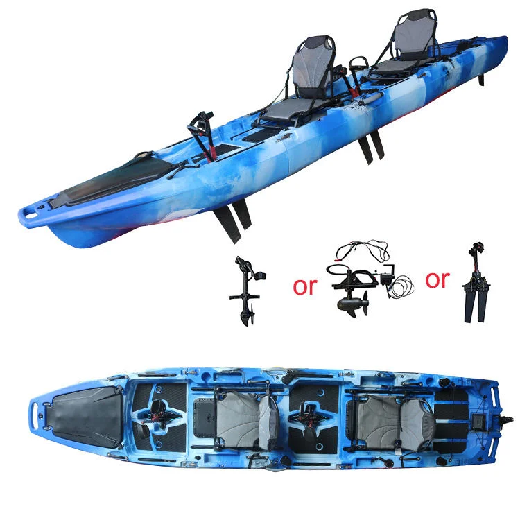 OEM Wholesale 14 FT HDPE 3 Section Tandem Pedal Drive Kayak Electric Motor Ready Factory Direct Fishing Kayak