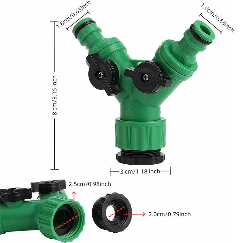 Dual Outlet Garden Water Y Valve Suitable for Two-Way Diverter Adapter 2-Way Faucet Divider With Shut-Off, 3/4