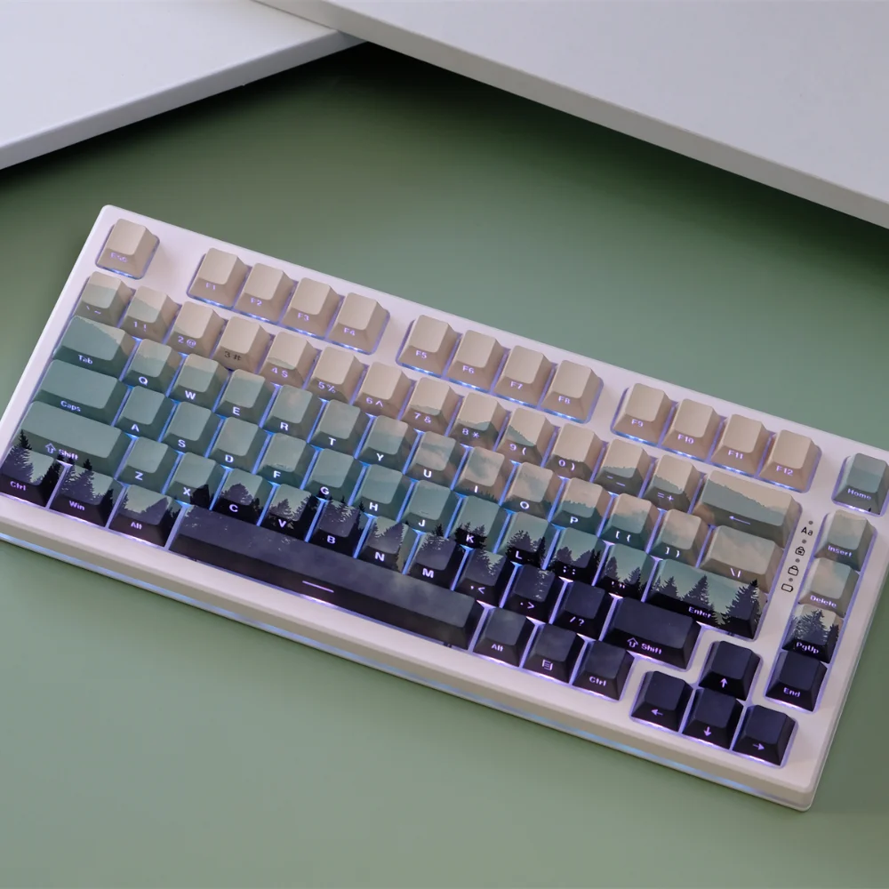 136 Keys Backlit Mountain Forest Keycaps Cherry Profile Side Light Transmission Keycap For MX RGB Mechanical Keyboard