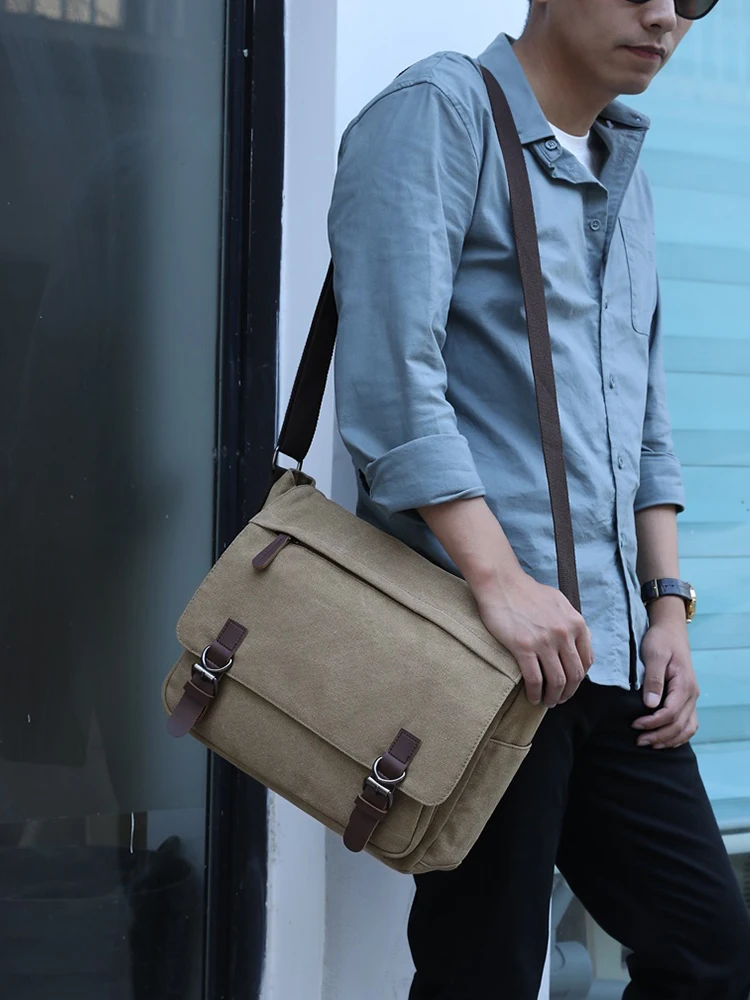 Imagem -02 - Bolsa de Ombro Portátil Lona Vintage Messenger Bolsa Masculino Bolsas Crossbody Casuais Bookbag Escola