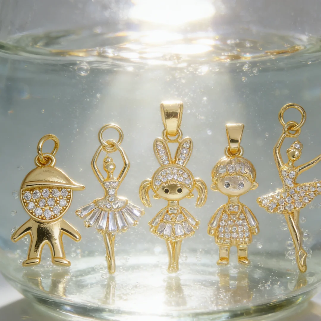 2Pcs Pendants Brass Cubic Zirconia Cute Cartoon Ballet Bunny Charms for DIY Jewelry Necklace Bracelet Boy Girls Daily Wear Gift