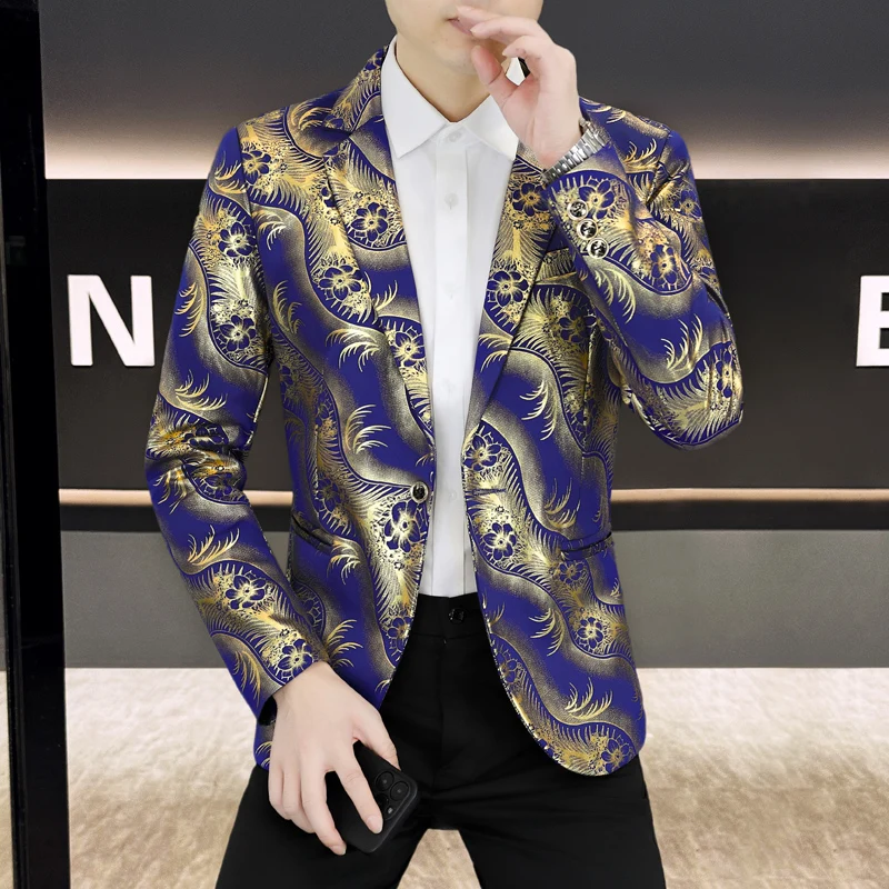 Boutique d'affari di moda maschile di alta qualità, giacca da abito casual in rilievo dorata alla moda, elegante e versatile