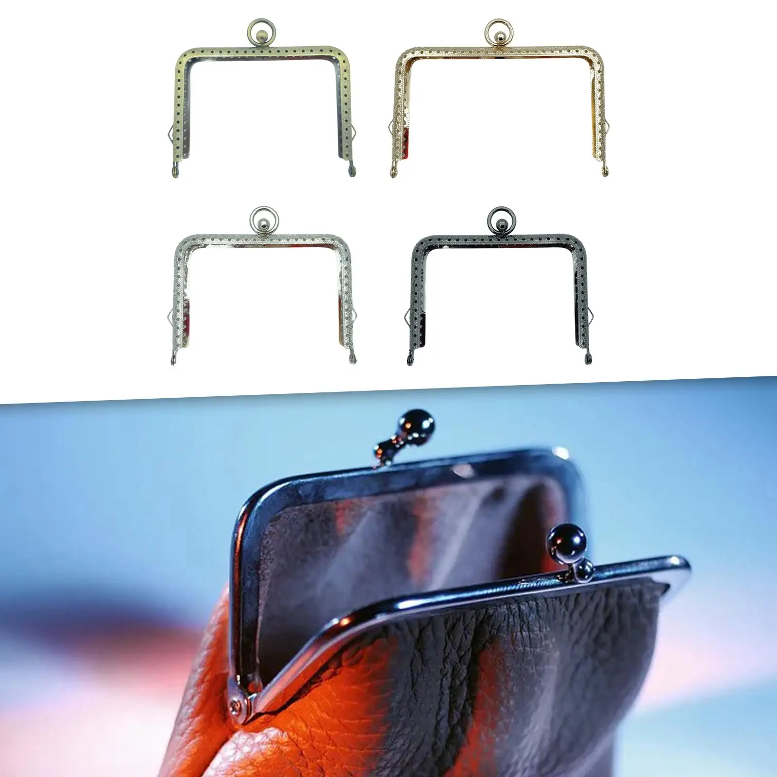 Metal Purse Frame Embossed Easy to Use Purse Making DIY Craft Sewing Wallet Accessory Clutch Frame Clasp Lock Bag Handles