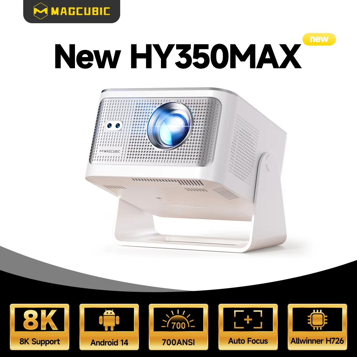 

Проектор Magcubic HY350Max 900ANSI с автофокусом, поддержкой Android 14, 8K, Native 1080P, Wi-Fi 6, BT5.4, 16 ГБ, Allwinner H726, портативный