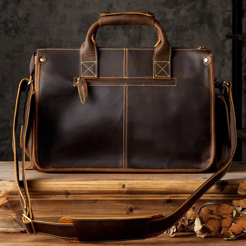 Vintage Men Satchels Messenger Bag Genuine Leather Luxury Man Handbags High Quality Crazy Horse Leather Male Travel Bags