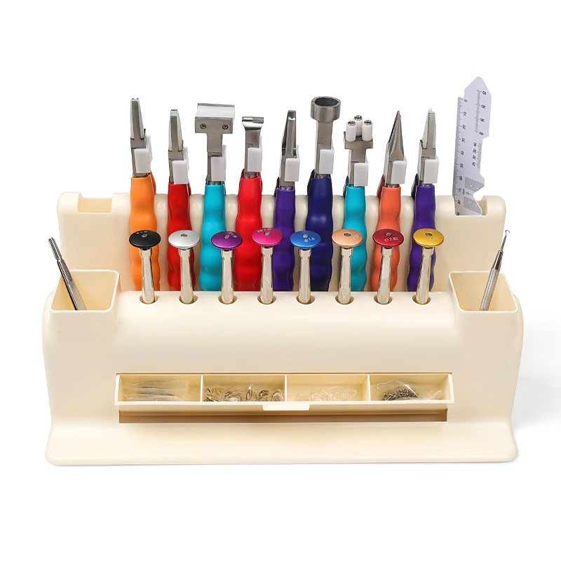 Optical hand tool set, multi-function screwdriver hand tool holder, colored metal pliers, including nine pliers