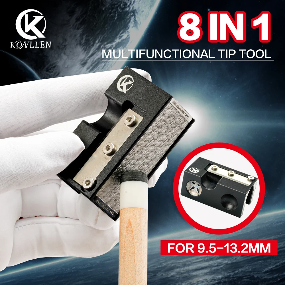 KONLLEN Billiard Tip Tool 8 in 1 Multifunctional Tip Repair Shaper Carom Snooker Pool Cue Tip Pinprick Blade Billiard Accessory