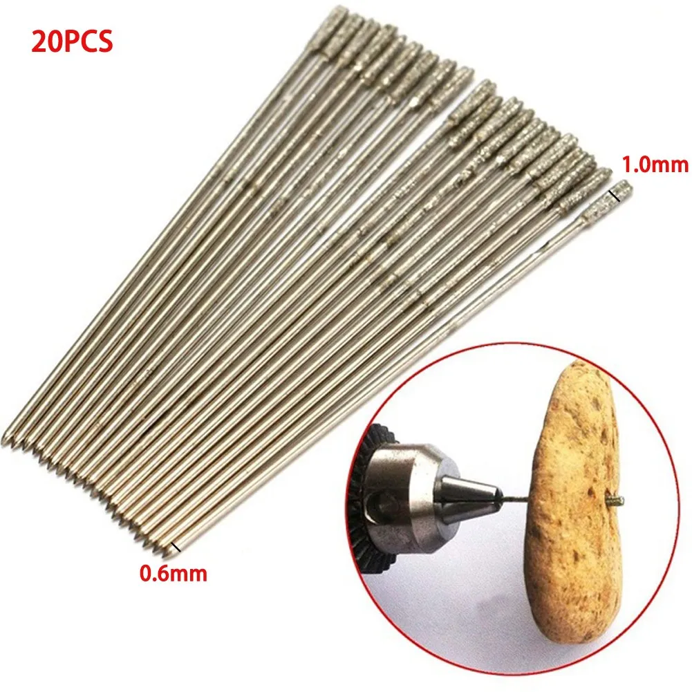 20Pcs 1mm Diamond Coated Lapidary Drill Bit Solid Bits Needle For Jewelry Ceramic Jade Agate Glass Amber Drilling Tool For Tools