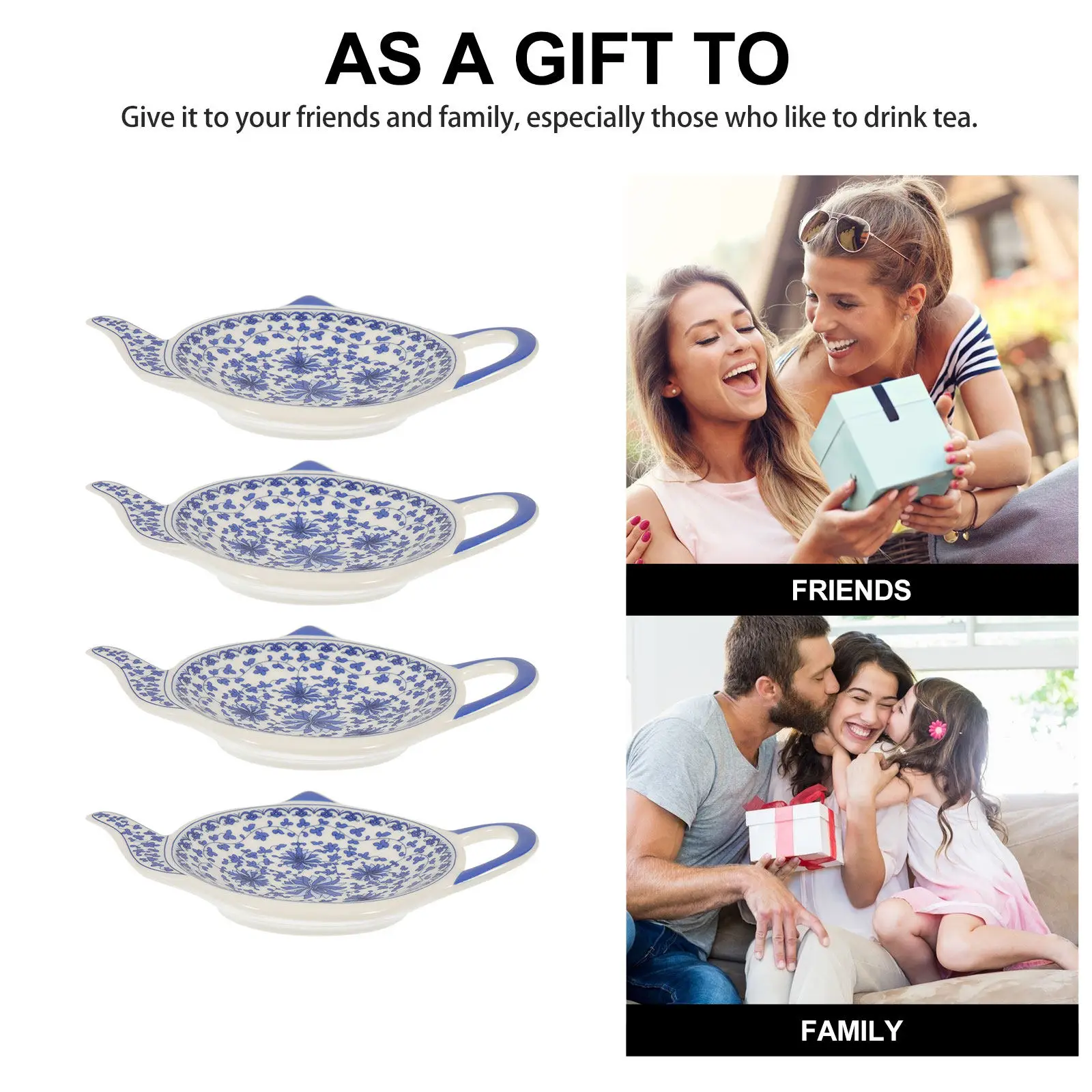 

4Pcs Teapot Shaped Ceramic Teabag Holder Heat Resistant Sauce Dish for Tea Bags Snacks Dessert Dipping Plate Organizer