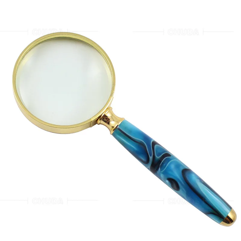 

82Mm Handheld Loupe Single Jade Handle Gift Magnifying Glass Full Metal Frame Golden Magnifier for Reading Newspaper Jewelry