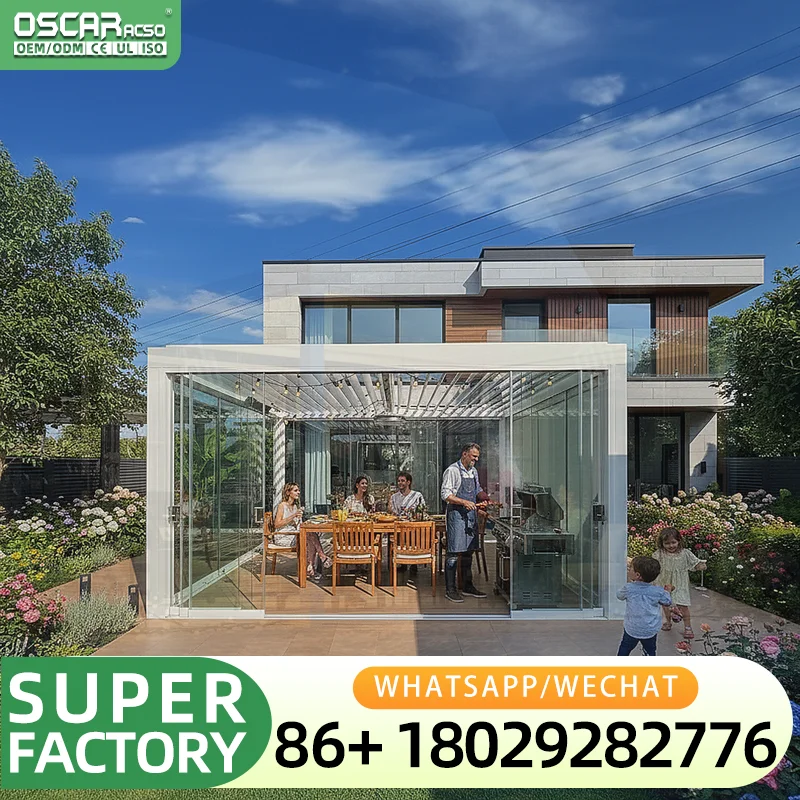 Premium Aluminum Motorized Opening Closing Framed French Style Pergola Outdoor Metal Patio Gazebo Garden Deck Yard Villa Europe