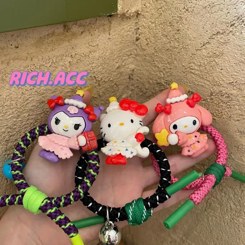 Japanese Anime Sanrios Hair Rope Resin Material Cute 3D Doll Hellokitty Kuromi Melody Girl and Kid Versatile Knot Hair Ring Gift