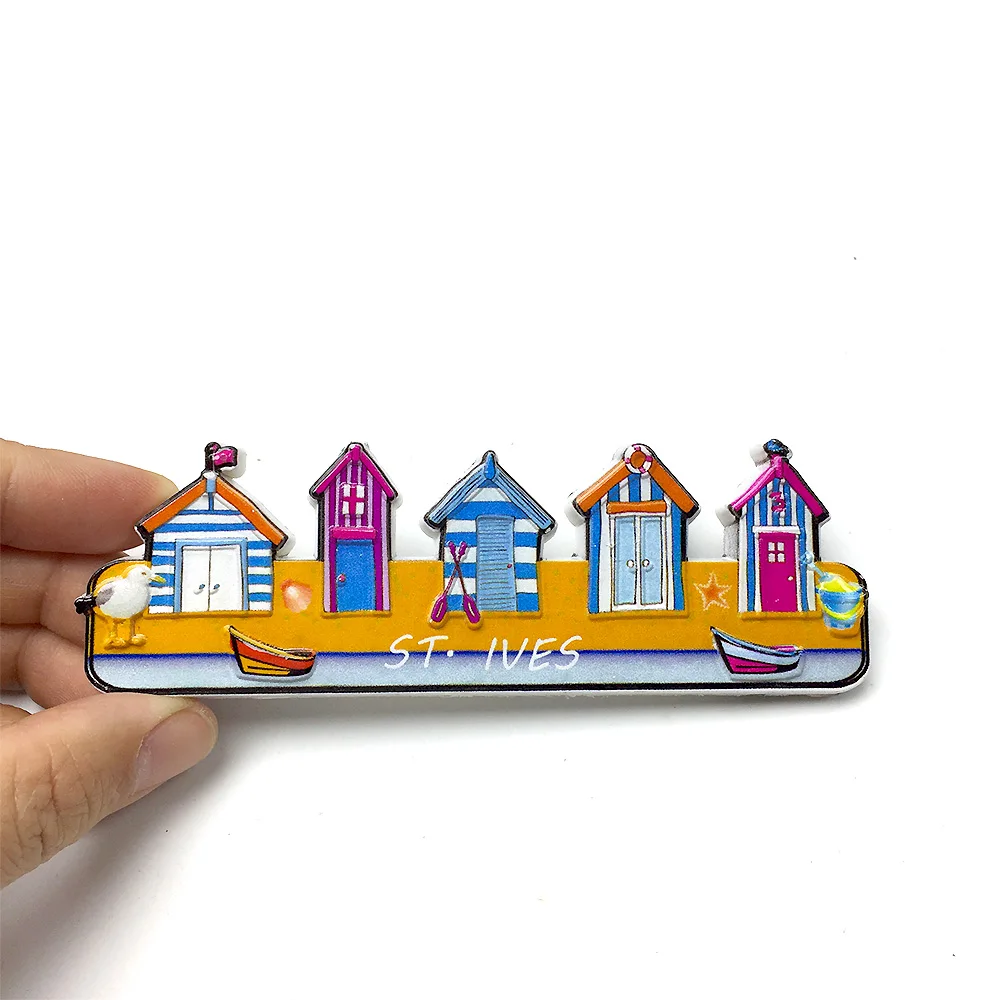 

Resin Material Magnetic Fridge Decor - Colorful Beach Hut Design - ST:IVES - Home Decor Gift