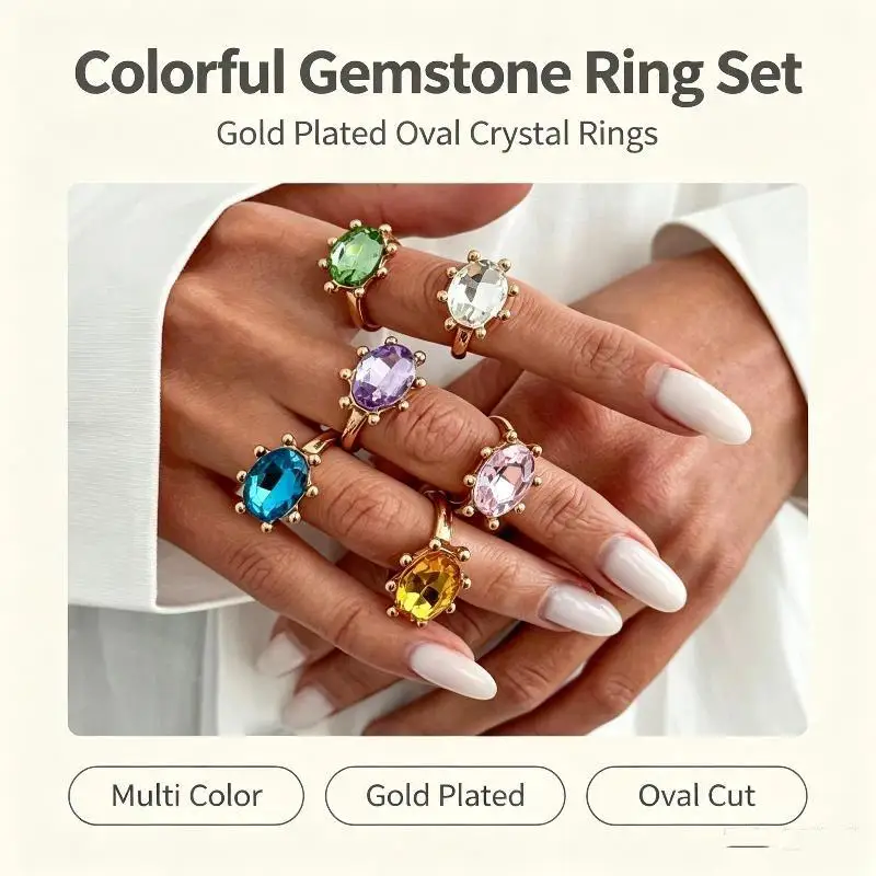 Personalized Colorful Rhinestone Adjustable Opening Ring For Women Retro Acrylic Stackable Knuckle Ring Y2K Accessory