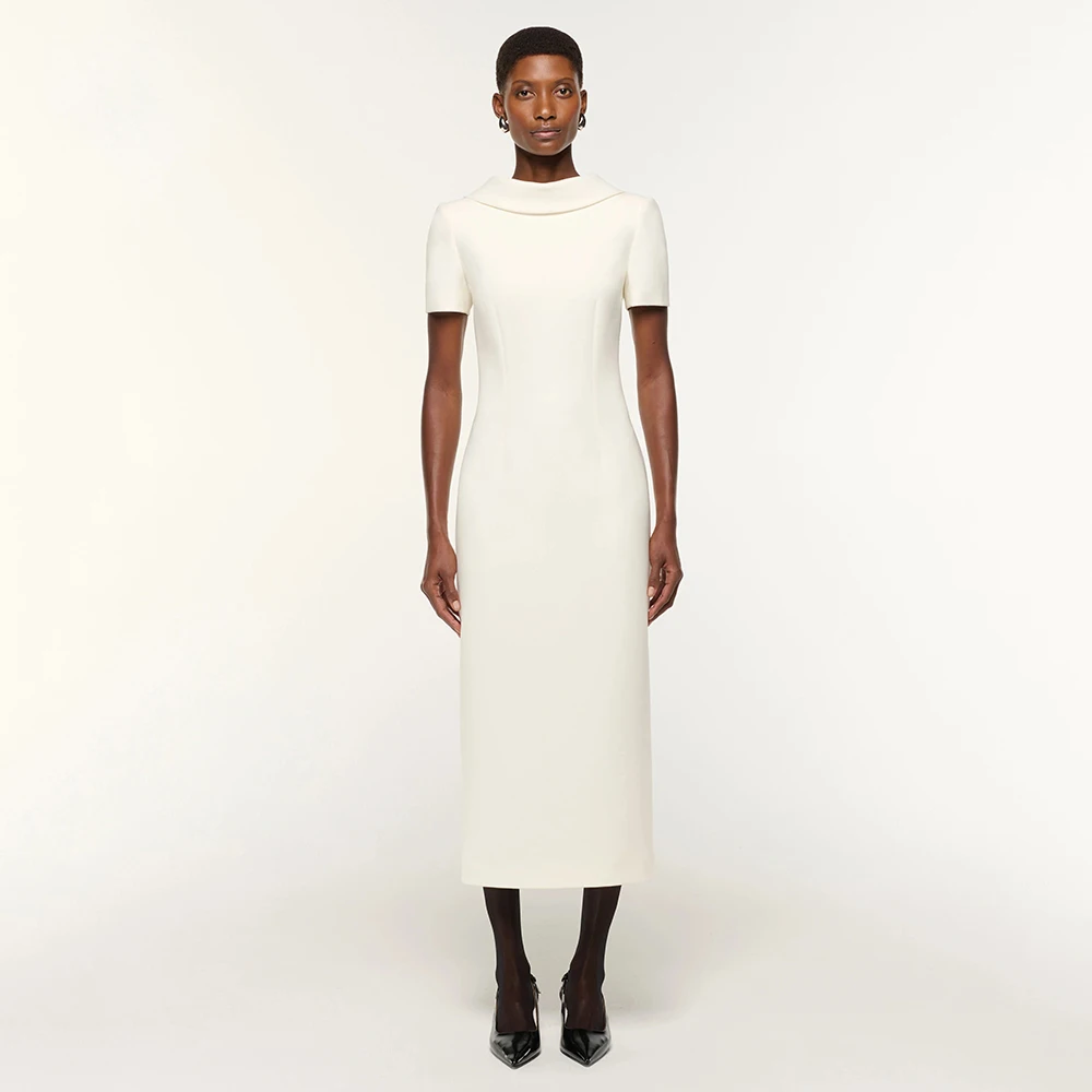 

Индивидуальное коктейльное платье миди с короткими рукавами, длиной до колена, для женщин, с круглым вырезом, простое, для официальных мероприятий, 2026