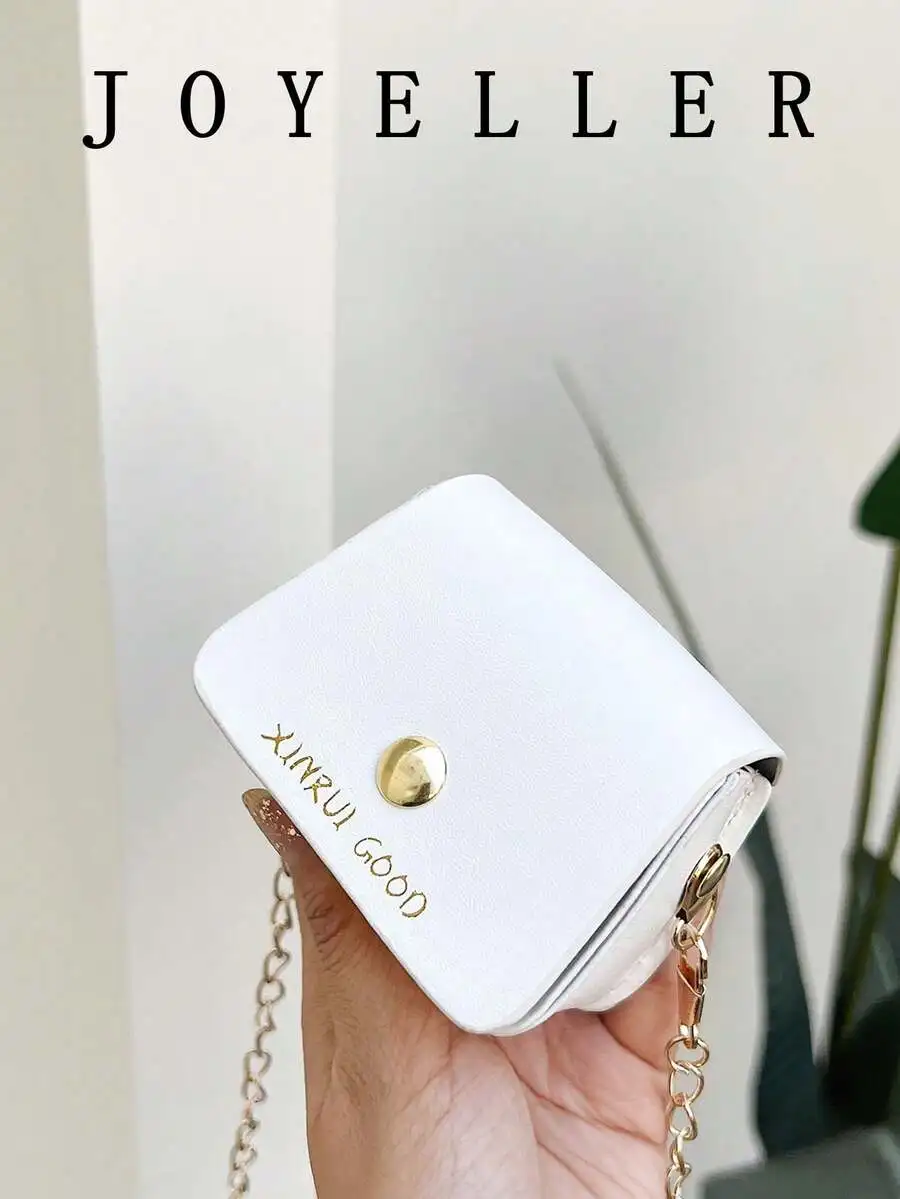 

Mini Solid White Chain Crossbody Bag with Gold Snap Closure