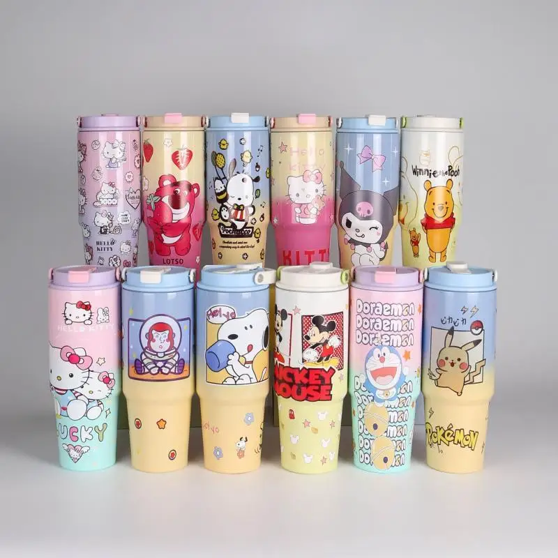 

Красивая чашка Sanrios Kuromi Hello Kitty's с температурой, чашка для воды большой емкости с соломинкой, модный праздничный подарок