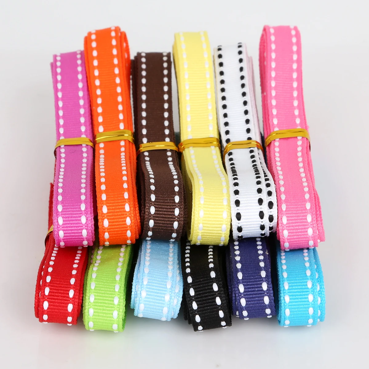 10mm Dot Grosgrain Ribbon Garment Sewing Accessories DIY Decorative Art Craft Gift Baking Ribbon Random Mix Color 12y (1y/color)