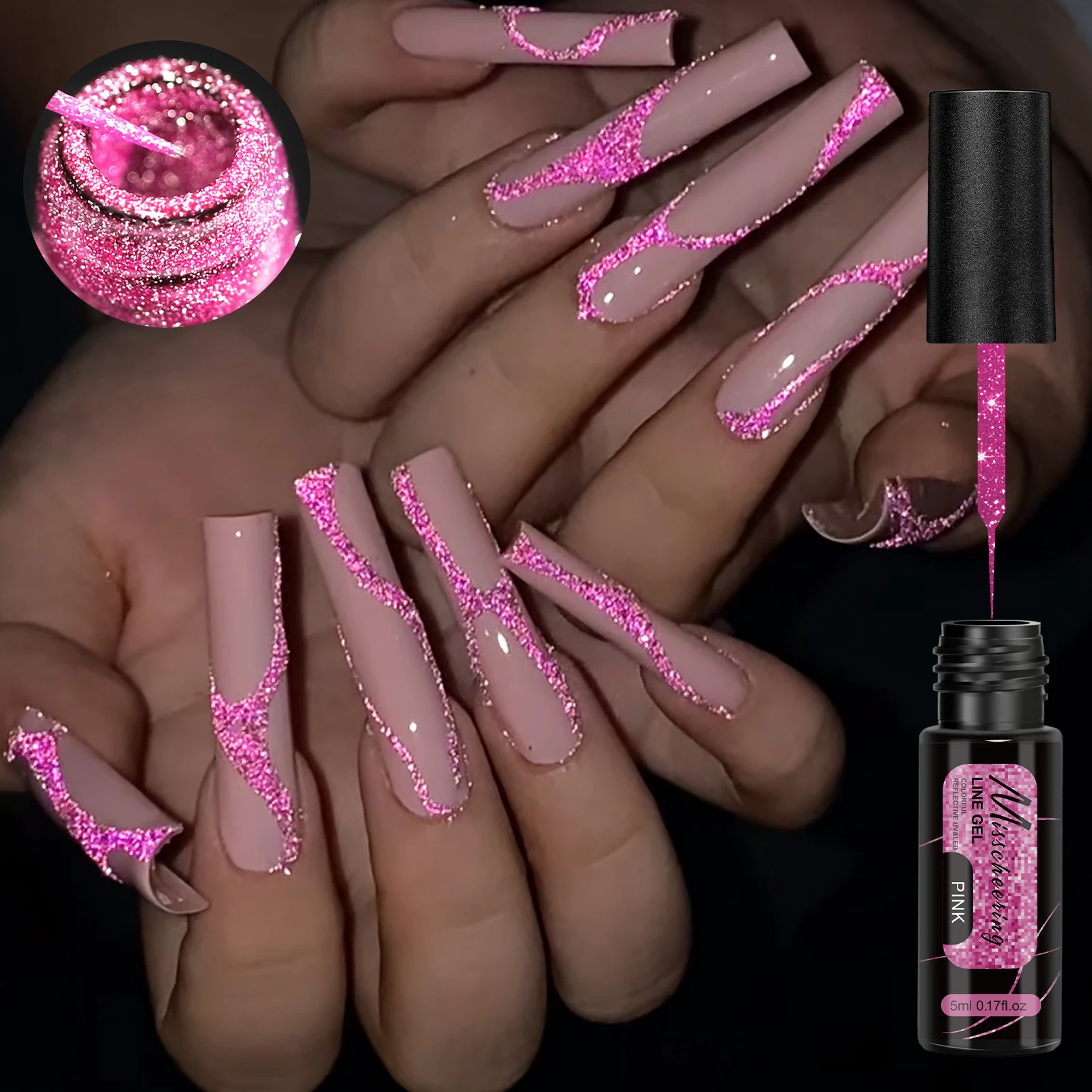 6pcs/set Super Glitter Reflective Color Liner Gel Ultra-fine Brush Head Nail Art Stripe Drawing Semi-permanent UV Gel Varnish