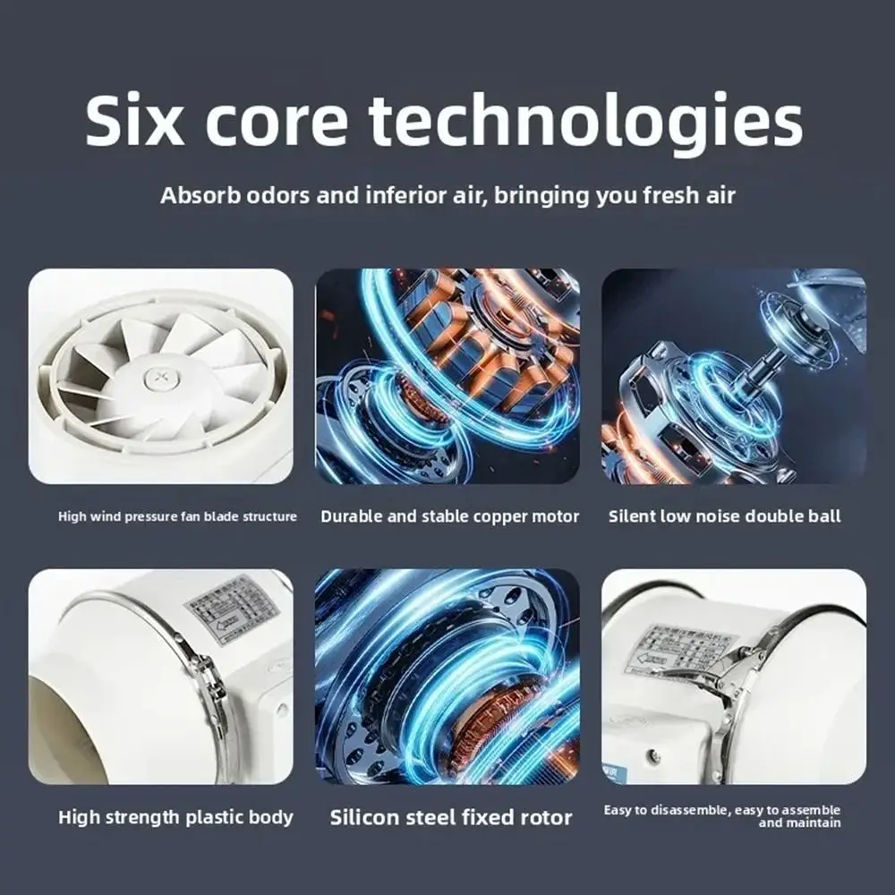 1Pcs New Silent Industrial Exhaust Fans 4/6inch Round Pipe Duct Fan Air Clean Ventilator Bathroom Kitchen Toilet Wall