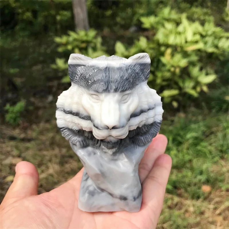 Natural Shellstone Tiger Carvings Head Decorate Handcrafts Healing Crystal Powerful Animal Reiki 1PCS 9.5CM